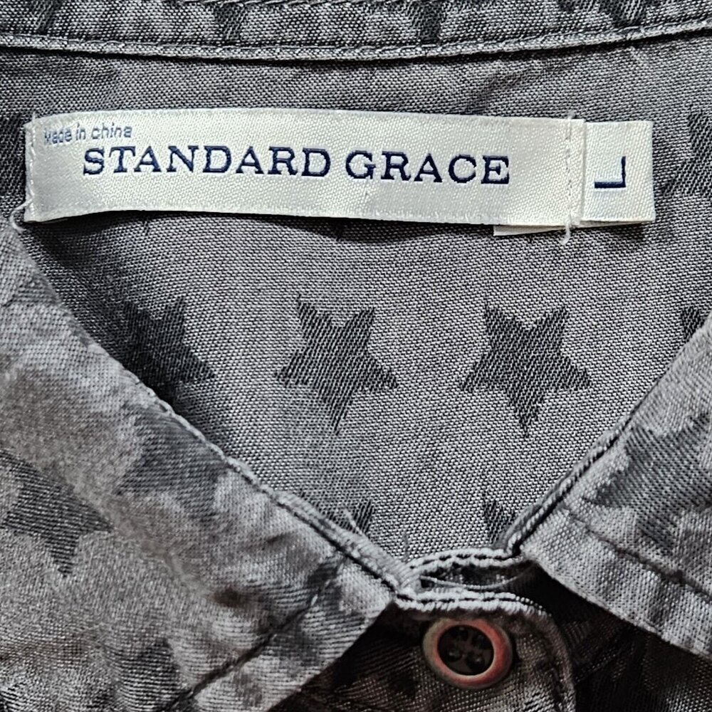 Standard Grace Chambray Top Womens L Gray Fairy Grunge LS Roll Up Tab Whimsigoth - Picture 4 of 16